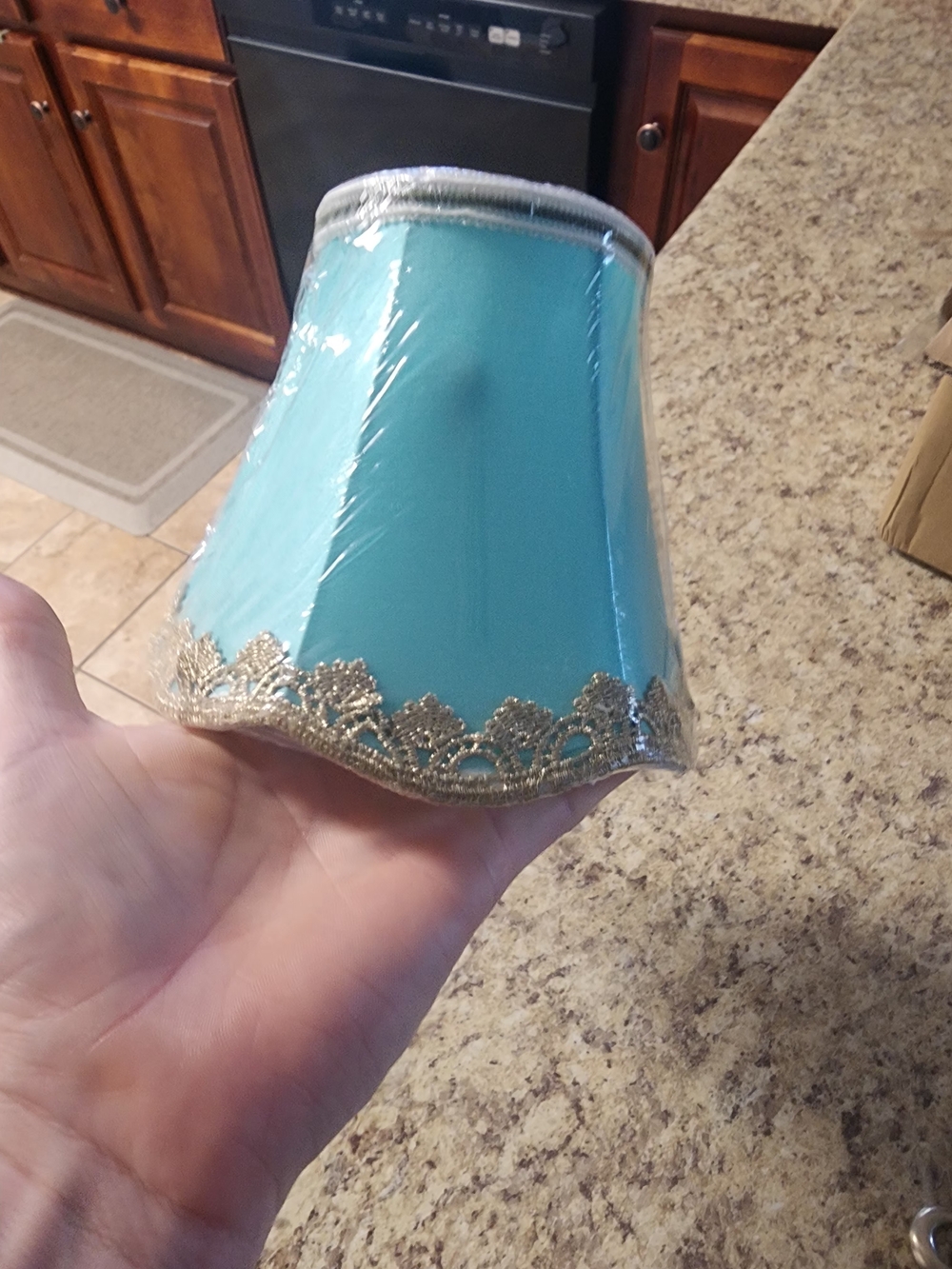 Turquoise Fabric Lamp Shade with Gold Trim - Home Accents